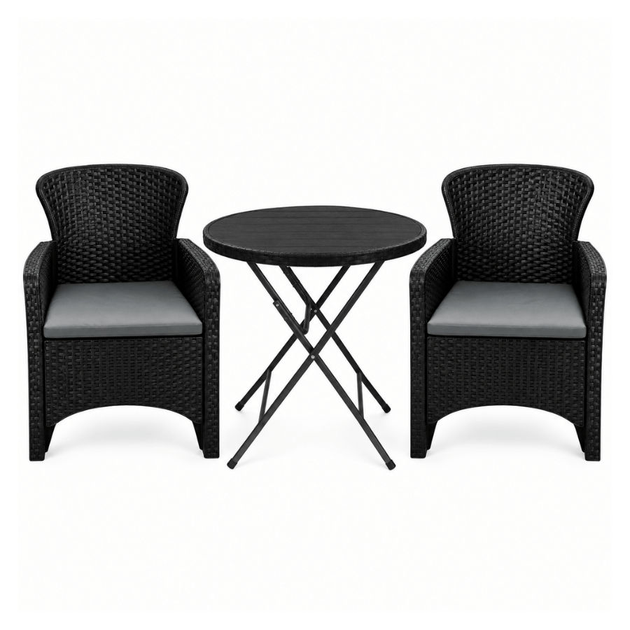 Paradise 3-Piece Patio Set with Cushioned Armchairs & Round Table