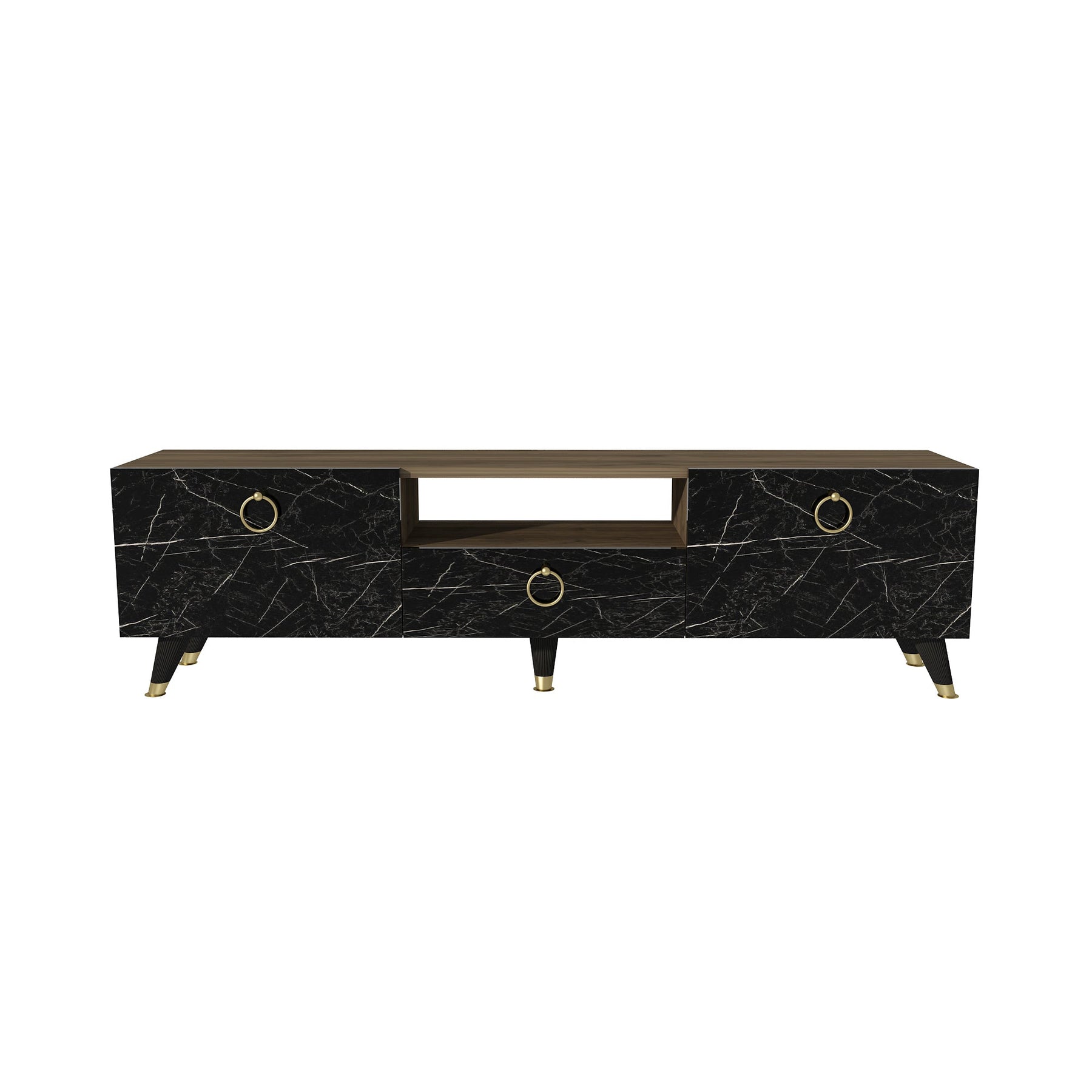 Armoire Suny TV Stand - Black Marble/Walnut