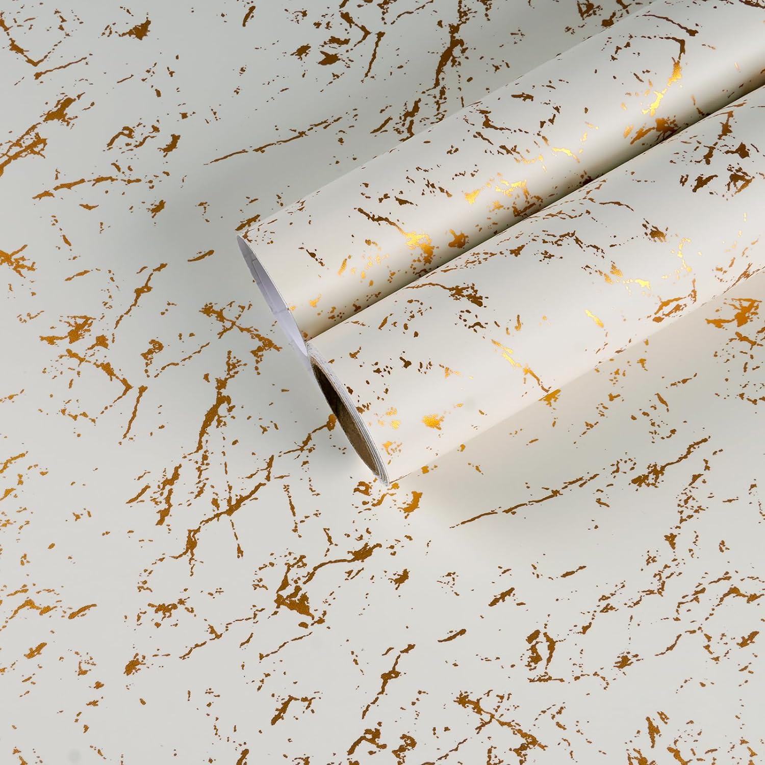 High Gloss White and Gold Marble Vinyl