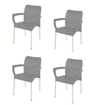 Heavy Duty Plastic Stacking Chair – Bistro Design with Armrests - Kalahari Grey - Set of 4
