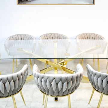 Clear Glass 8 Seater Set Dining Table With Velvet Chairs