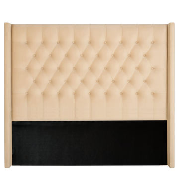 Nu Dekor - Diamante Velvet Paneled Tufted Headboard - Three Quarter - Cream