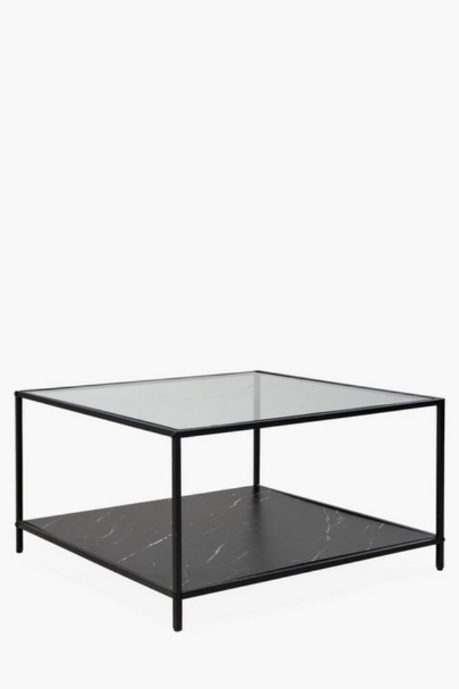 GLASS COFFEE TABLE 80 80 45 cm Marble-Finish Top