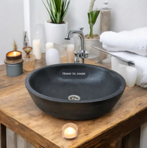 Black Round Concave Handmade Concrete Countertop Butler Basin/Sink 4214cm