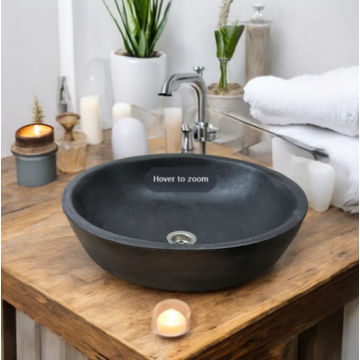 Black Round Concave Handmade Concrete Countertop Butler Basin/Sink 4214cm