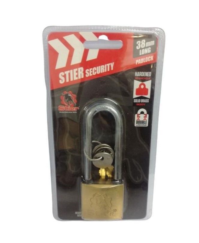 Stier - Long Shackle Solid Brass Padlock Double Locking with 3 x Keys  - 38mm