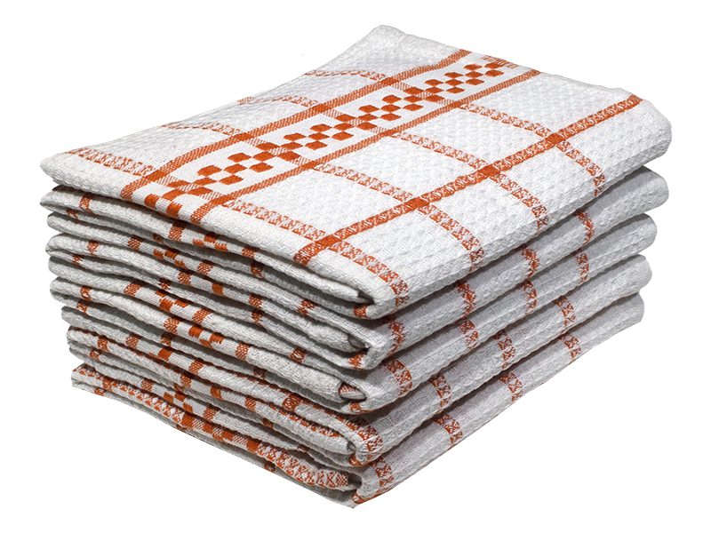 Bunty's Kitchen Towel - Design 2103 - 045x070cms - (05 Pc Pack) - Checks - Vibrant Orange