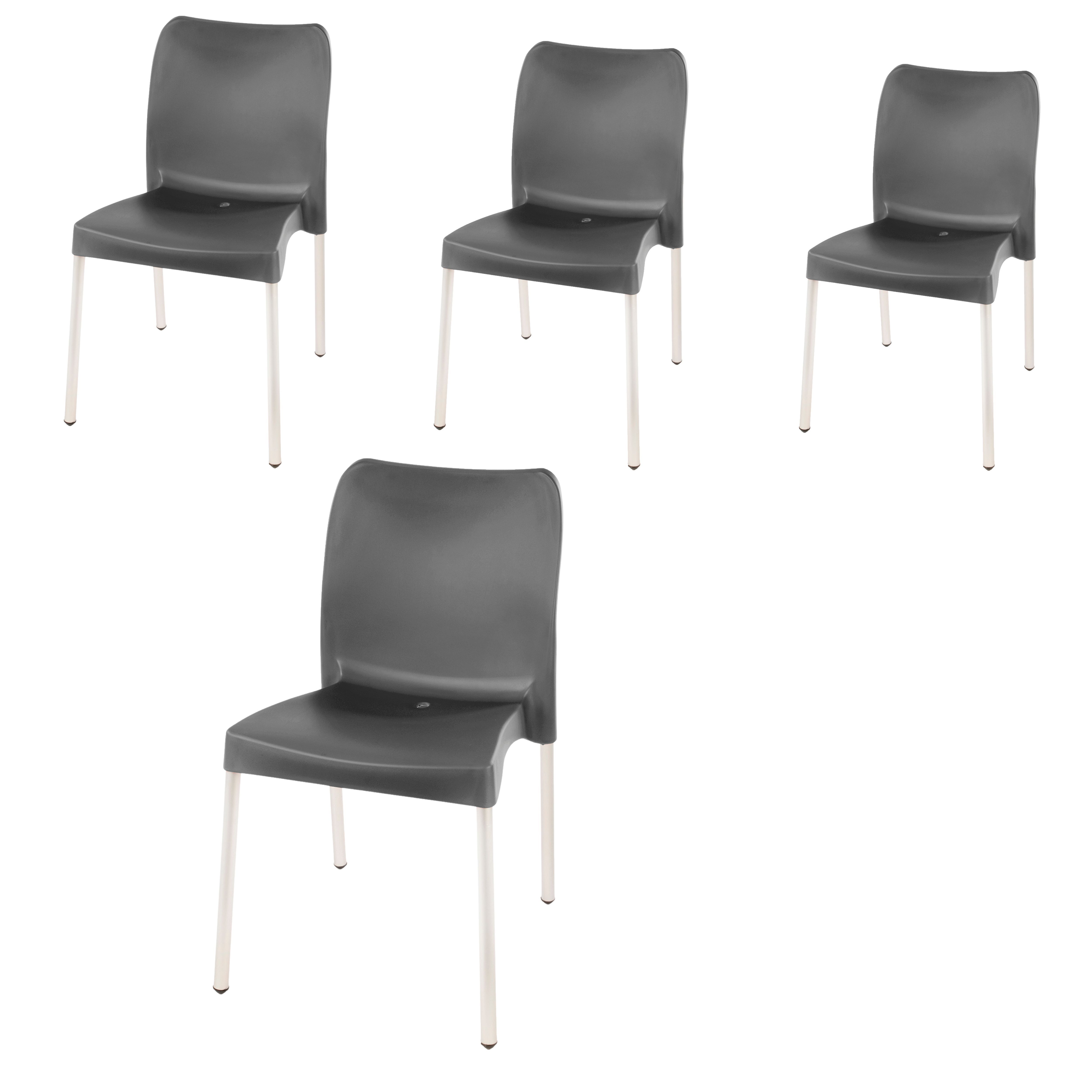 Florence Heavy  Duty Plastic Bistro Chair / Patio Chair / Garden Chair / Stackable - NO ARMRESTS - BLACK  - Set of 4