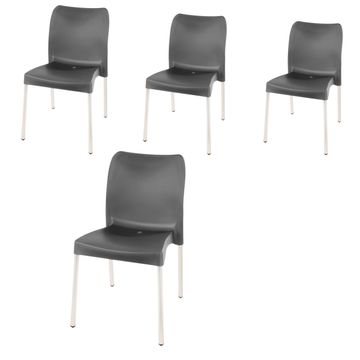 Florence Heavy  Duty Plastic Bistro Chair / Patio Chair / Garden Chair / Stackable - NO ARMRESTS - BLACK  - Set of 4
