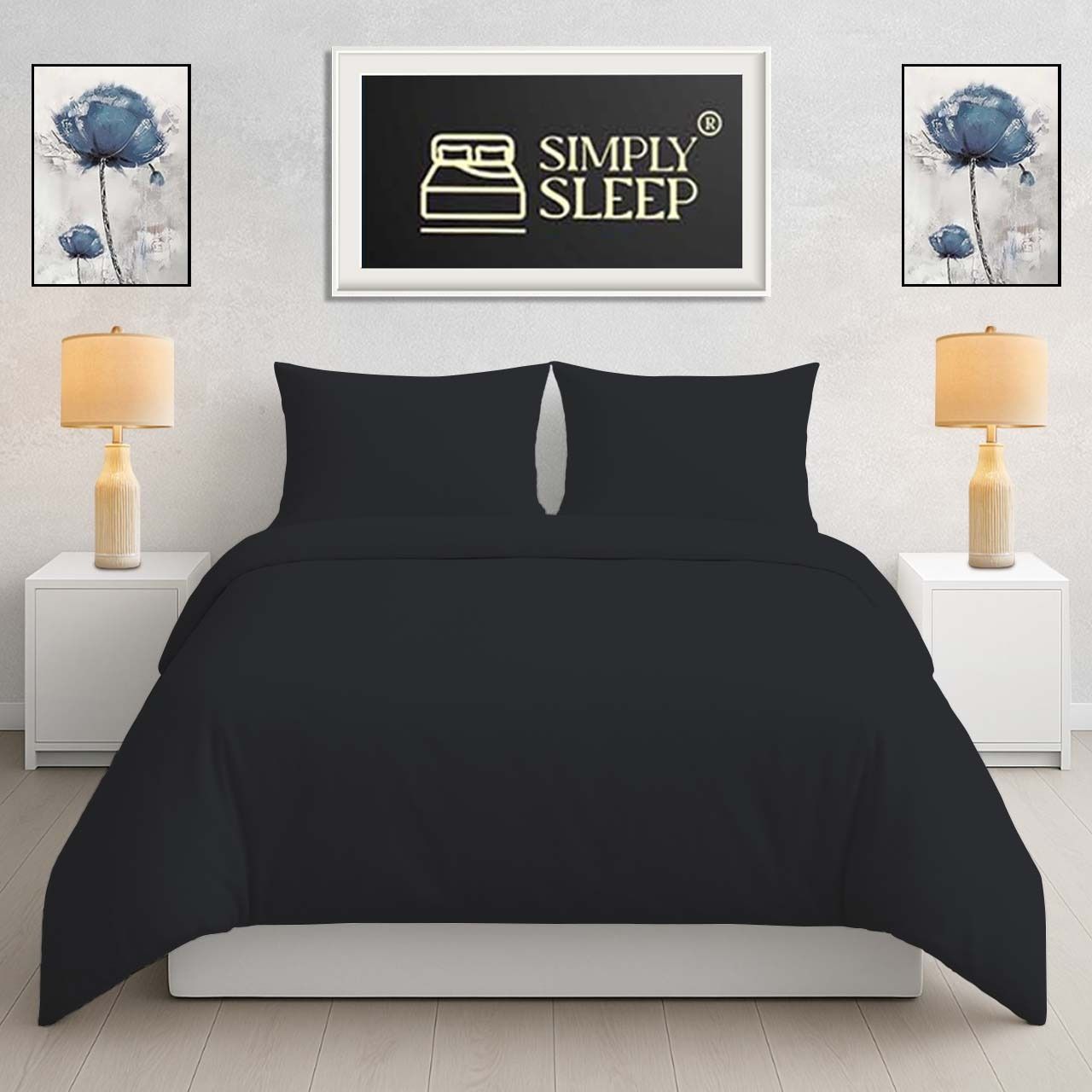 Simply Sleep - Everyday Collection Duvet Cover Set - Plain - 90GSM- (1Set) Jet Black - Single