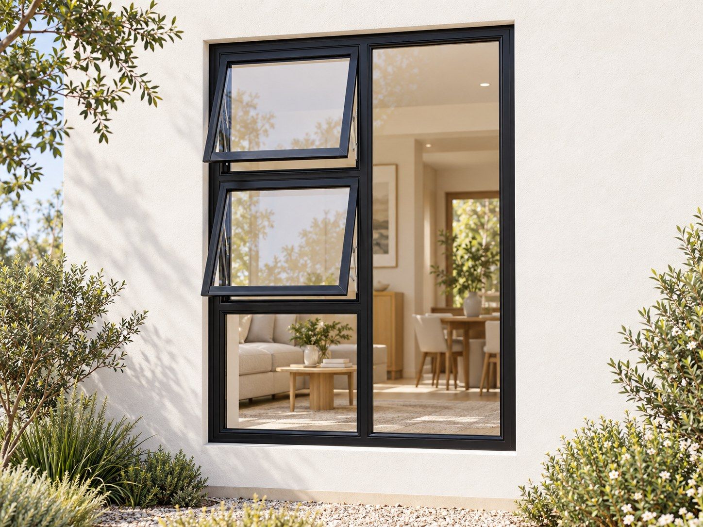 Kenzo Premium Top-Hung Aluminium Window - Black, 1200 1800 mm, Left Two Openers with Fixed Lower and Side Panes, Clear Glass