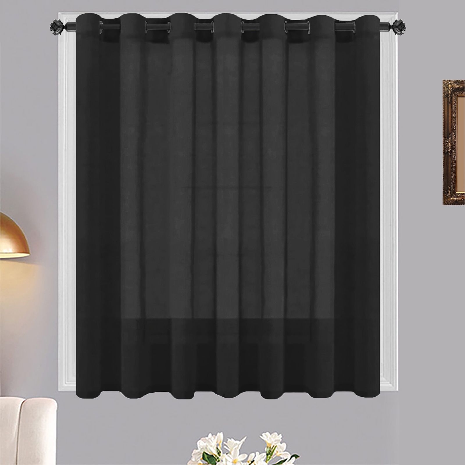 Matoc Designs Shorter Curtain - Mystic Voile - Black - Eyelet - Single Layer - 300cm W x 123cm H