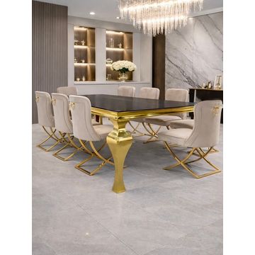 Prestige Home - Cressida 8 Seater Dining Set with Beige Ring Dining Chairs