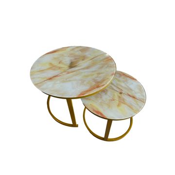2 Piece of Modern Nesting Round Glass Top Coffee Table