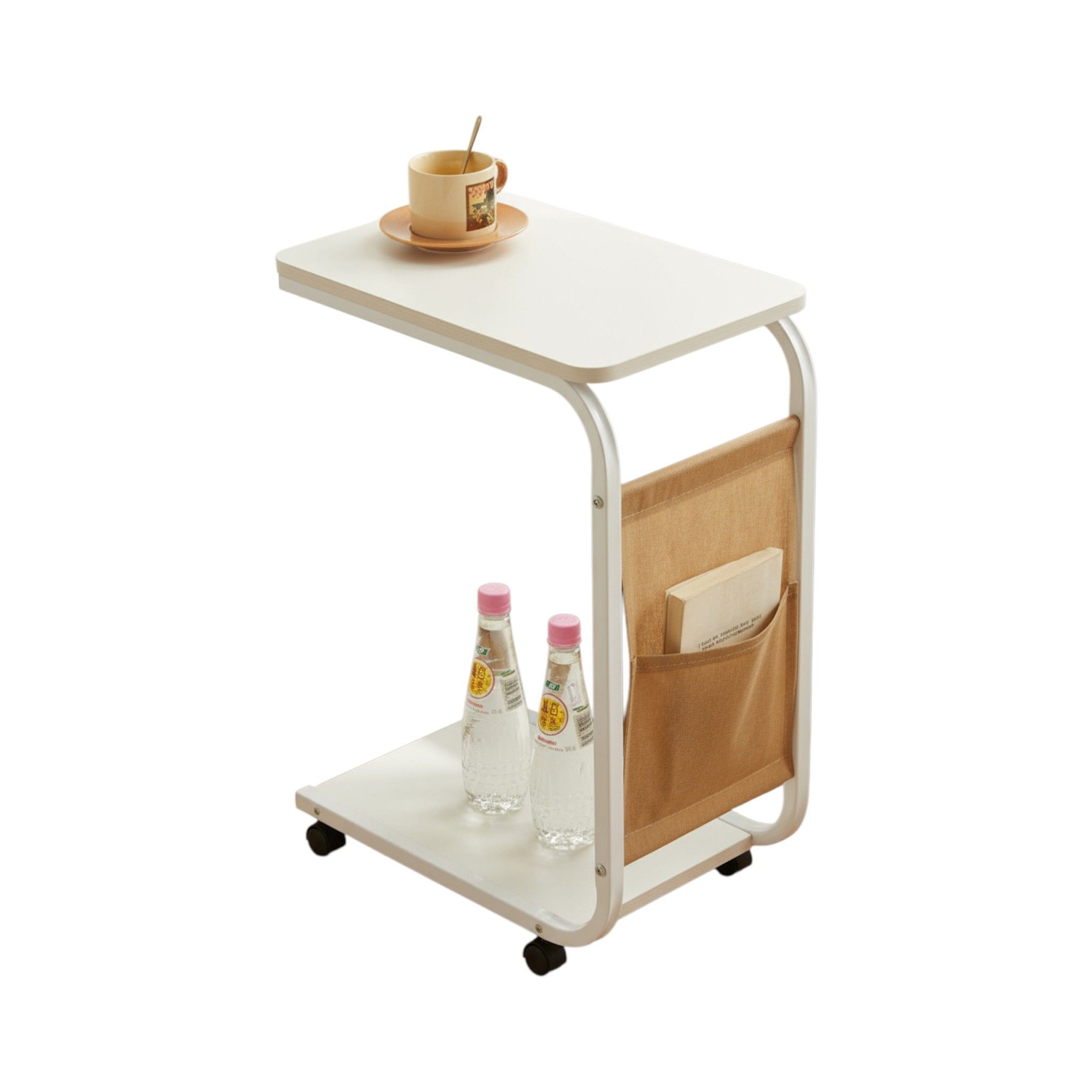 Portable C-Shaped Square Side Table - WHITE