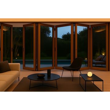 Kenzo - SFD6FG6LB - Aluminium Fold A-Side Door 3.6mx2.1m Bronze 5 Doors Open Left, 1 Door Open Right Viewed From Outside