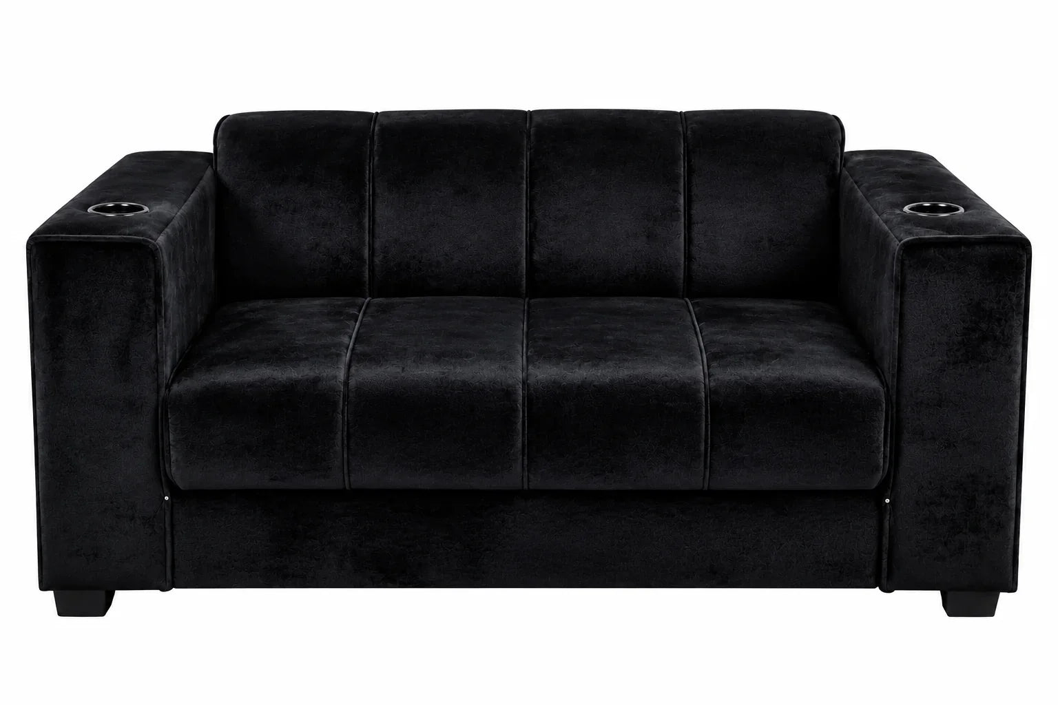 Comfy Home Furnitures Arcadia 2 Division Velvet Sofa with Cup Holders Black