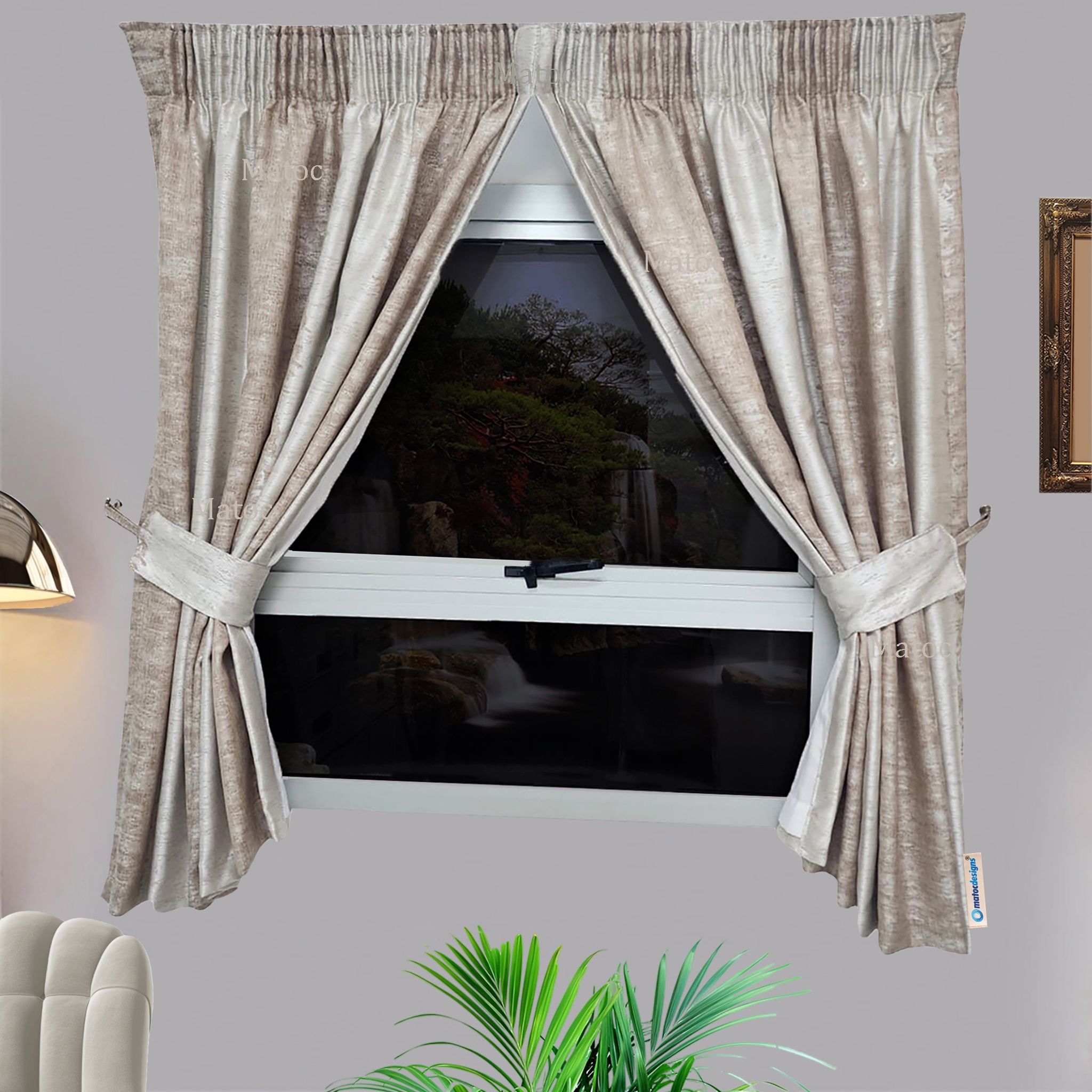 Matoc Designs Shorter Curtain - Abstract Striped Beige - Taped - 110cm W x 160cm H - Pack of 2