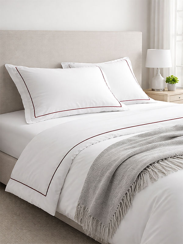 Premium Collection Soft Touch - Oxford Red Pear Satin Stitch Pillow Cover Set - Standard - (1 Set)