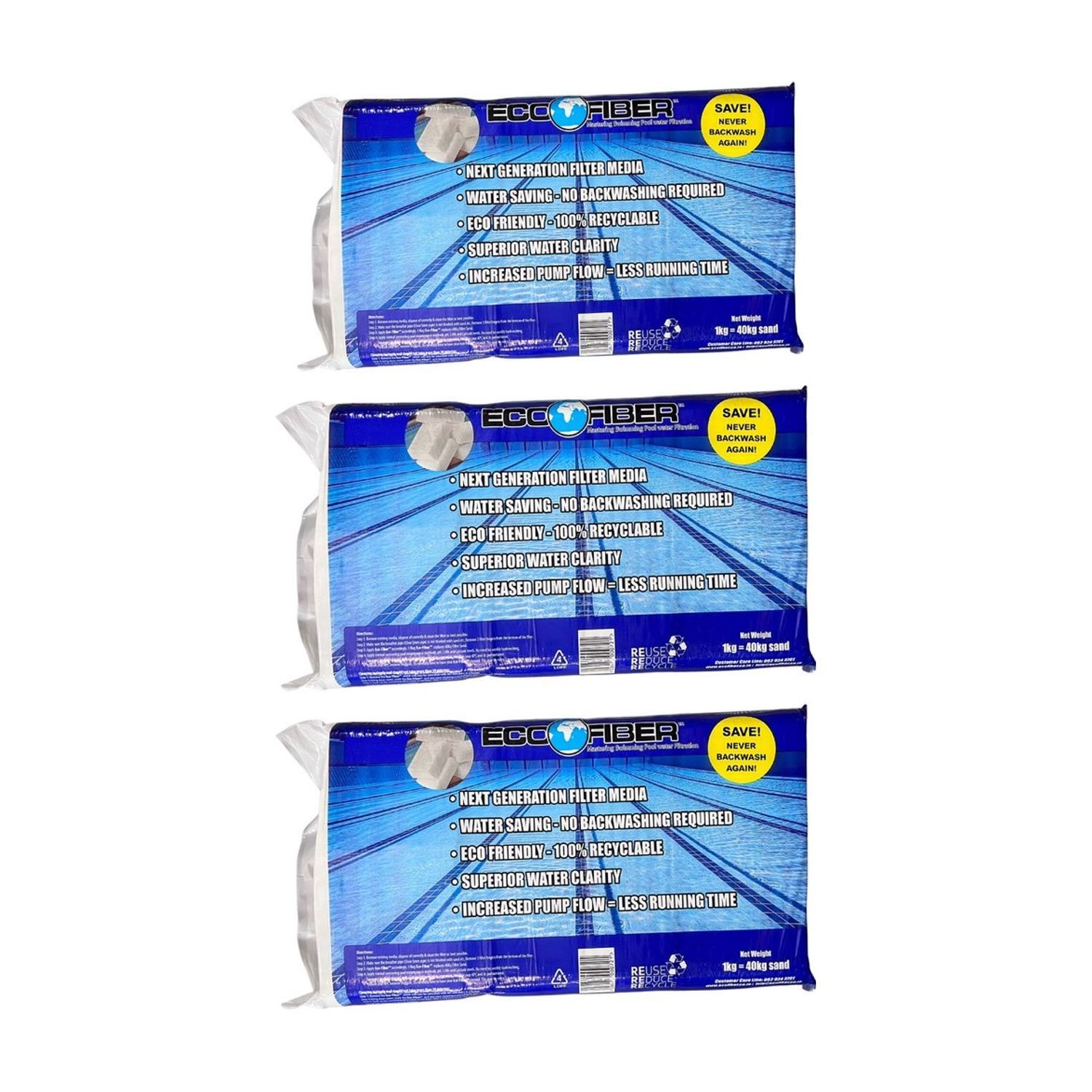 Eco-Fiber 1kg Swimming Pool Filter Medium - 3 Pack