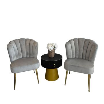 Grey Shell Chairs & Gold Accent Table Set