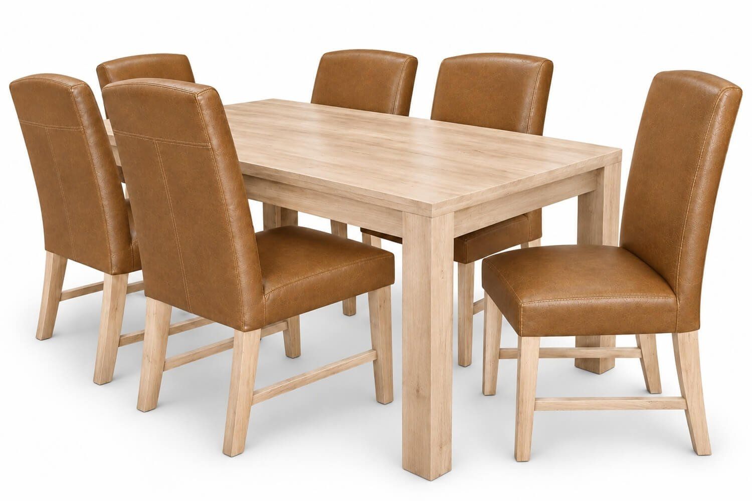 Primo Solid Cottonwood Dining Set 7-Piece 18001000 1 Table 6 Genuine Leather Chairs (Tan)