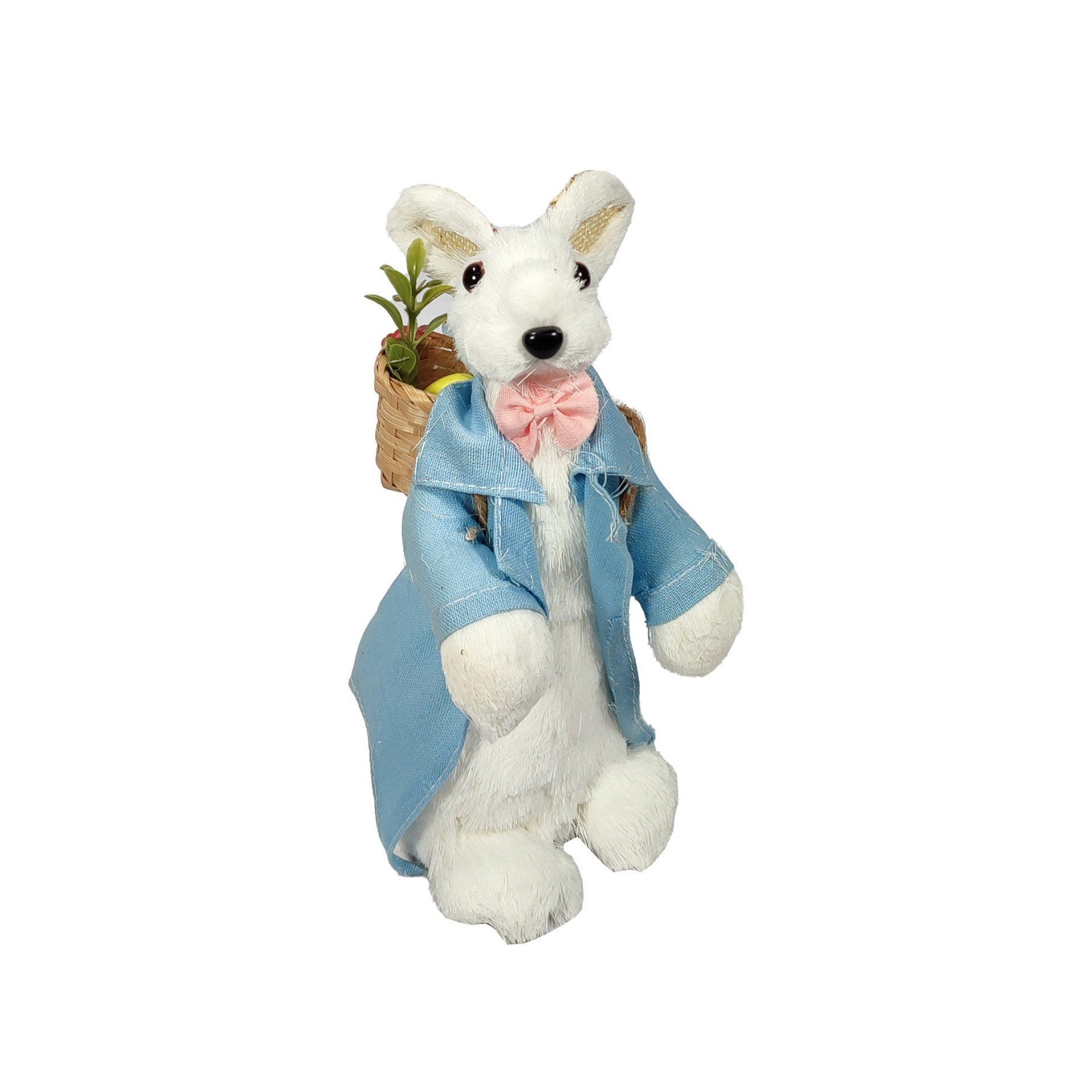 Grass Bunny Boy White With Blue Coat 16X10X22Cm
