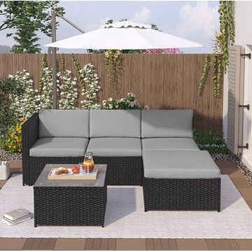 Livorno Corner Patio Set - Black with L. Grey Cushions