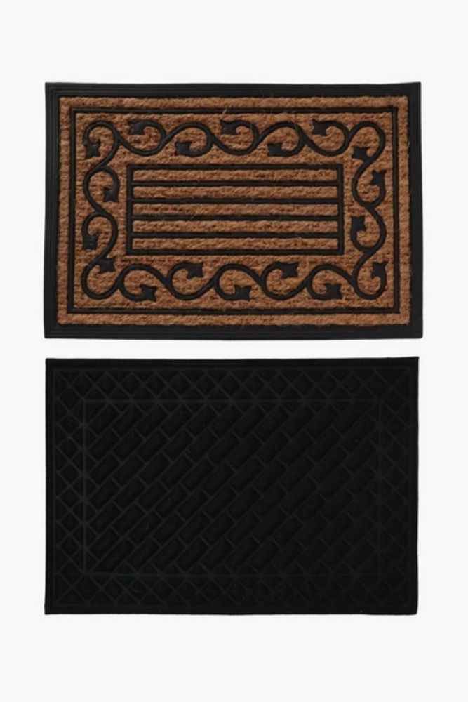 2 Pack Value Coir Door Mat Set – Durable Coir and Rubber Mats