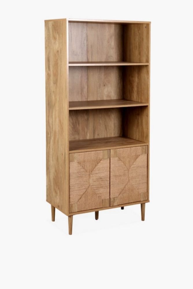 BOHO WEAVE DISPLAY SHELF Rattan-Front Cabinet with Open Shelves 80 39 168 cm