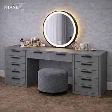 New Angela Dressing Table Combo/ Grey - Dresser, Ottoman and LED Mirror