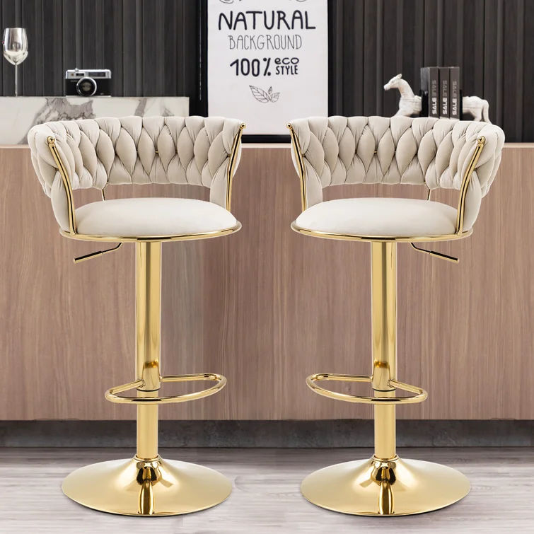 Bar Stool Counter Height Swivel Stool Modern Adjustable Bar Stool with Back  Gold Bar Stool (GD-100-GRN)