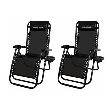 Set of 2 RelaxPro Foldable Outdoor Zero Gravity Recliner Chair with Head Cushion & Side Tray