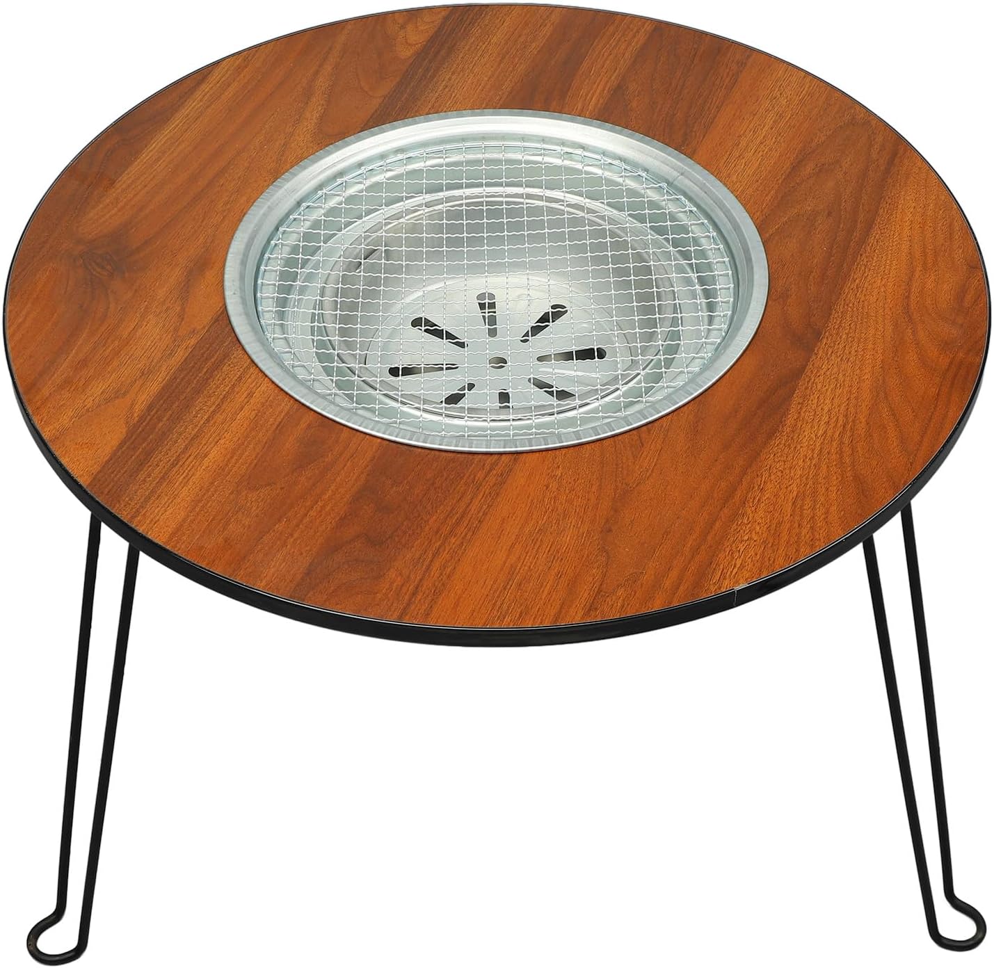 Round Barbecue Fire Pit Table – Foldable Outdoor BBQ Grill Table