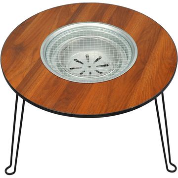 Round Barbecue Fire Pit Table – Foldable Outdoor BBQ Grill Table