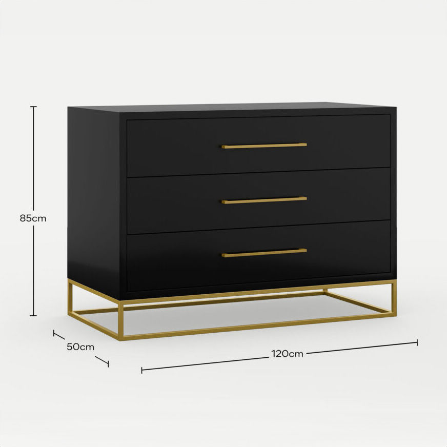 3 Drawer Server Lilo Satin Black - Gold Frame