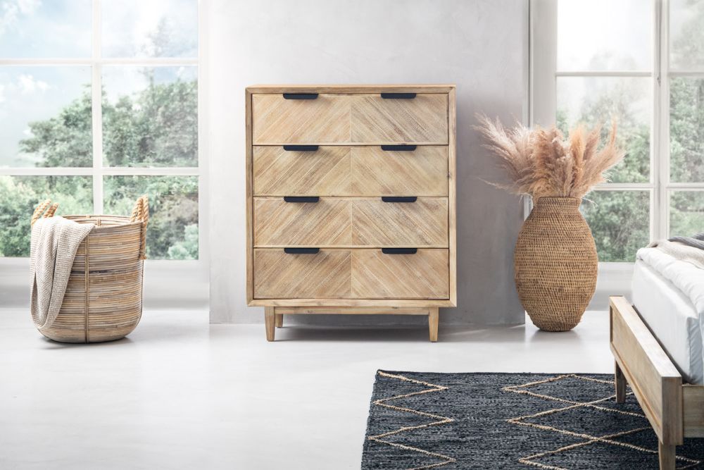 McKenna Acacia Wood Chest of Drawers – 4 Drawer Scandinavian Design