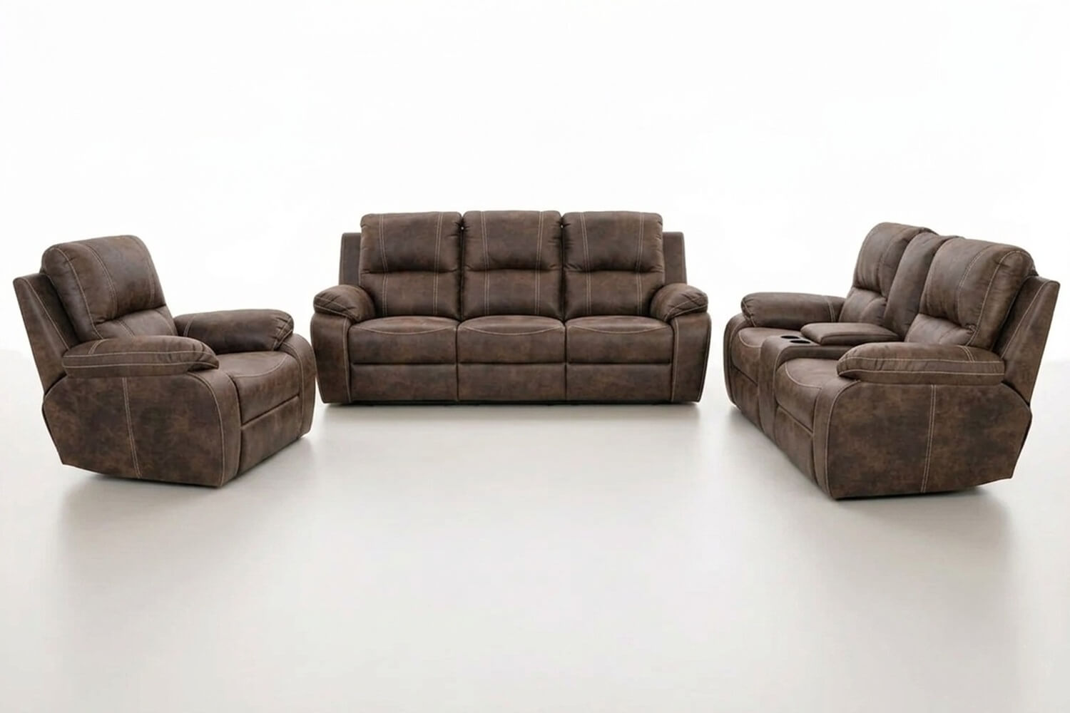 Premier Genuine Leather Lounge Set 3-Piece (x1 1-Seater x1 2-Seater Sofa with Console x1 3-Seater Sofa - Exotic Brown, Static)
