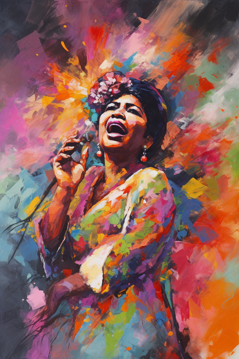 Canvas Wall Art - Painting Aretha Franklin vibrant Painting - A1531 - [120 x 80 cm]