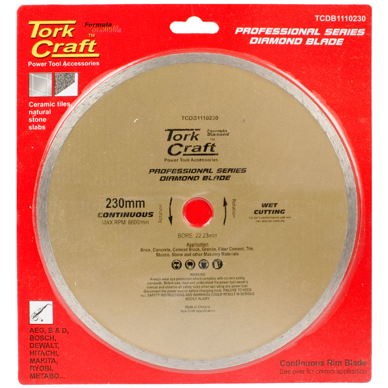 Tork Craft - Diamond Blade 230mm x 22.22 Continues Rim - 2 Pack