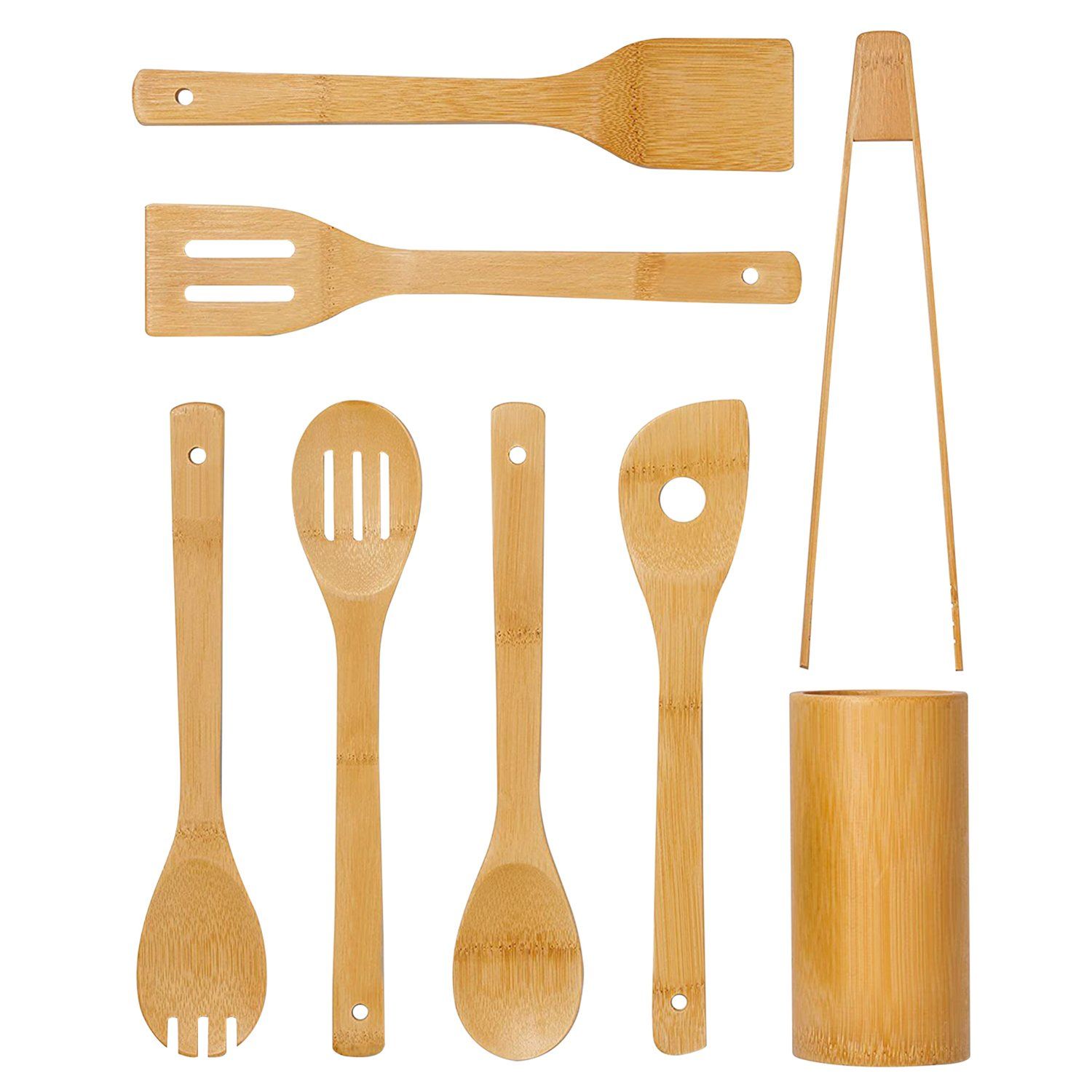 Bamboo  Cooking Utensils With Holder 8Pcs Set
