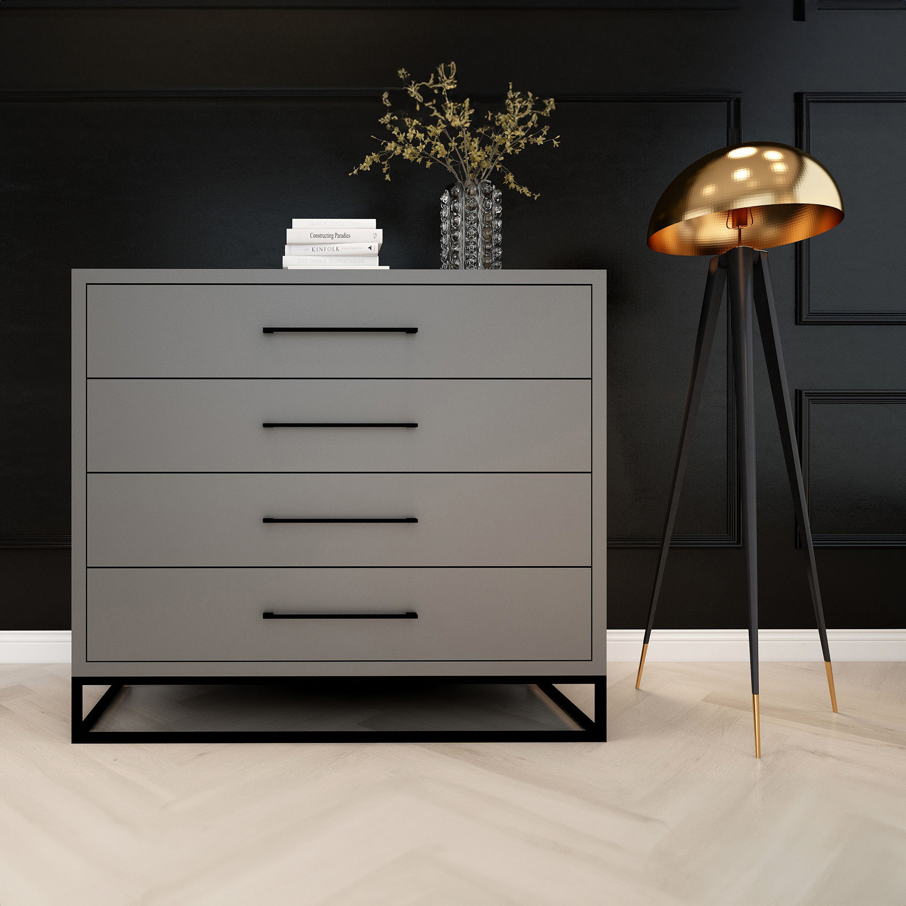 4 Drawer Server Lilo Satin Dark Grey - Black Frame