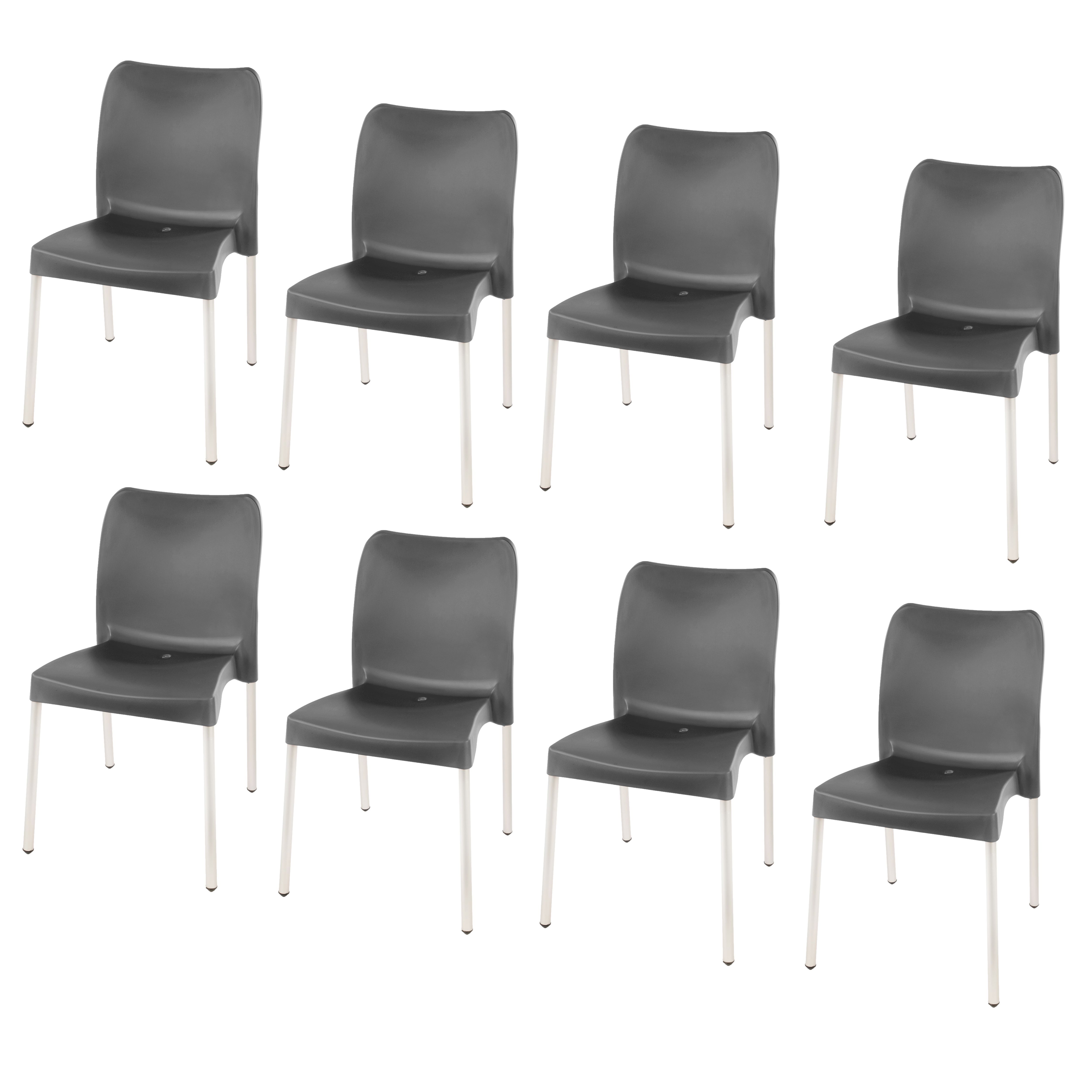 Florence Heavy  Duty Plastic Bistro Chair / Patio Chair / Garden Chair / Stackable - NO ARMRESTS - CHARCOAL  - Set of 6