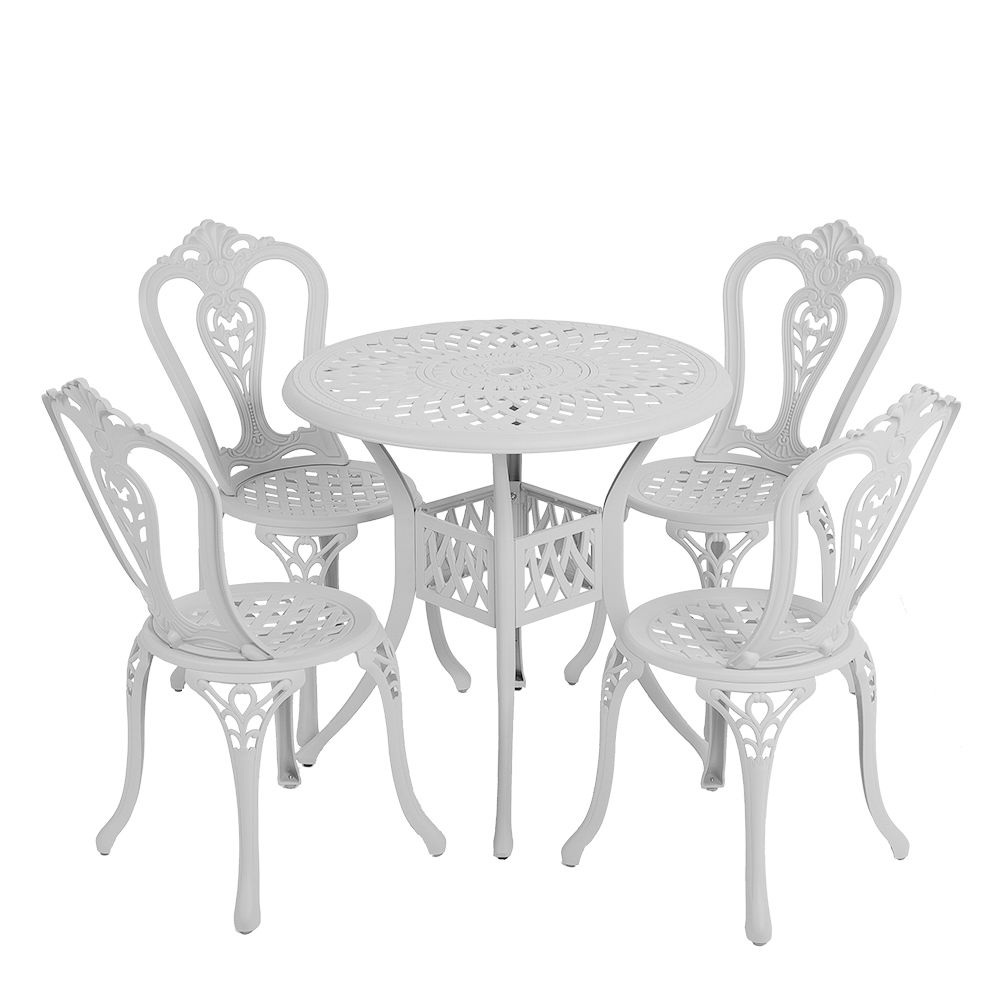 4 Seater - Victoria Aluminium Patio Set / Garden Furniture / Outdoor Dining Set    (4 Victoria Chairs with 78cm Round Elizabeth Table) - WHITE