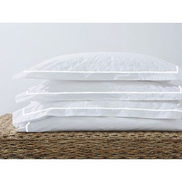 Rey's Fine Linen - Premium Collection - Oxford Optical White Satin Stitch Pillow Cover Set-Continental-Optical White-30 Set