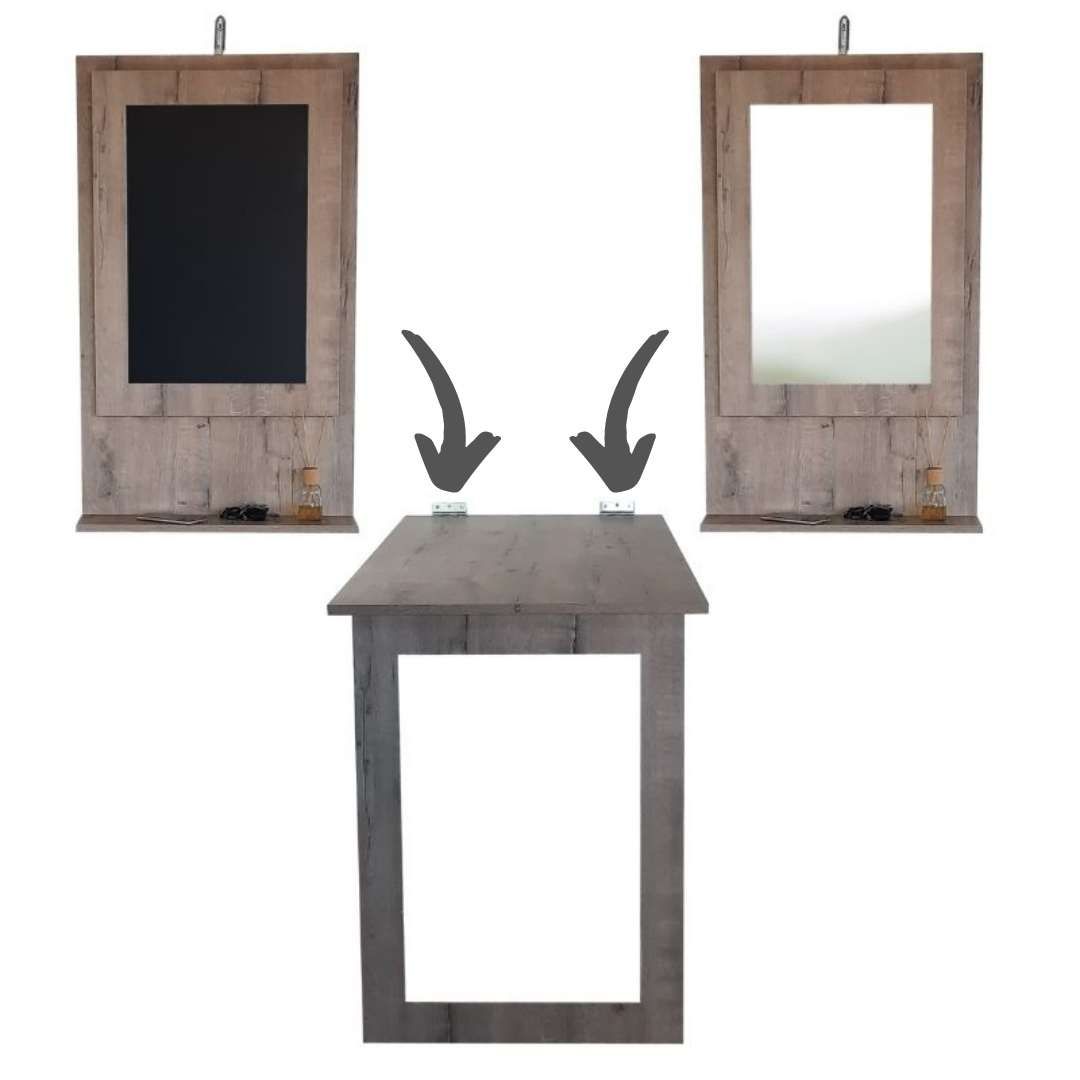 SpaceSave Fold Up Wall Mounted Desk Combo 100X60cm - Rustic Wood