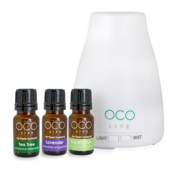 OCO Life Ultrasonic Diffuser 120mls and Home Essentials Kit 3 Oils