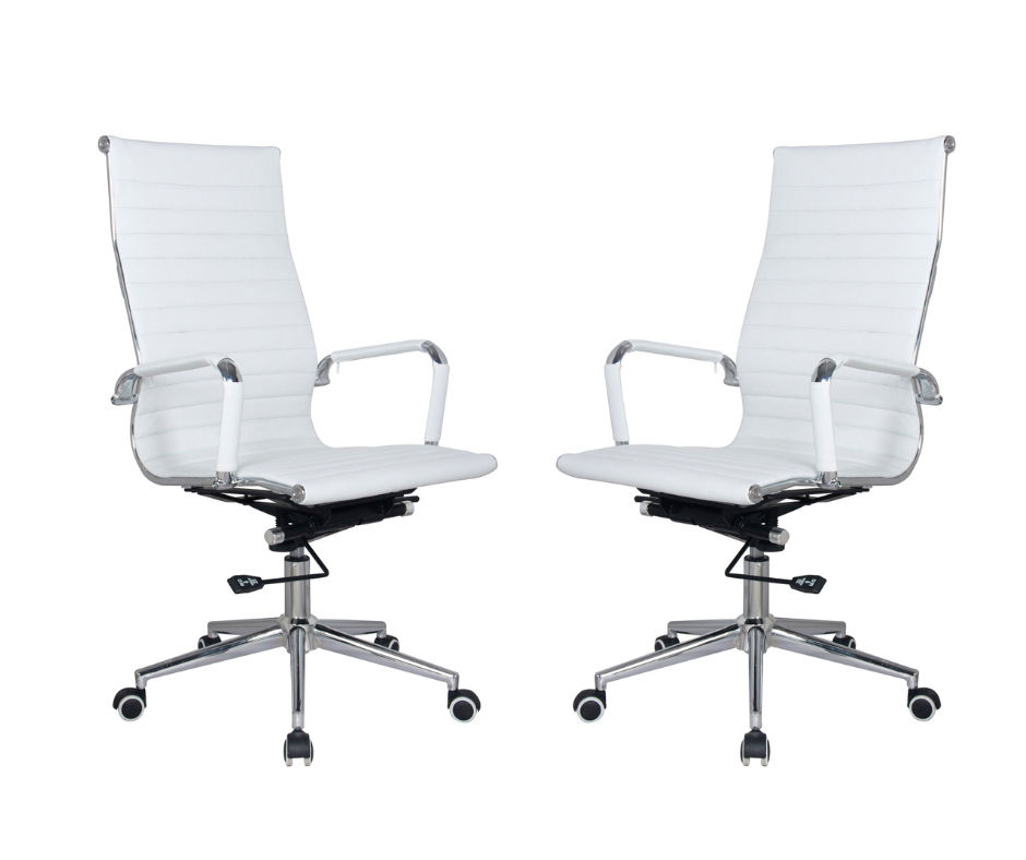 TOCC Ribbed High Back Office Chairs-Set of 2-White