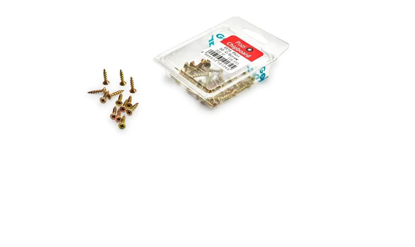 Chipboard Screws, Pozi, No.4, 3mm x 16mm, 50 Pieces (4 pack) BY WOODLY