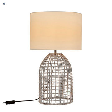 Zanie G Table Lamp Grey Woven Rattan with Fabric Shade